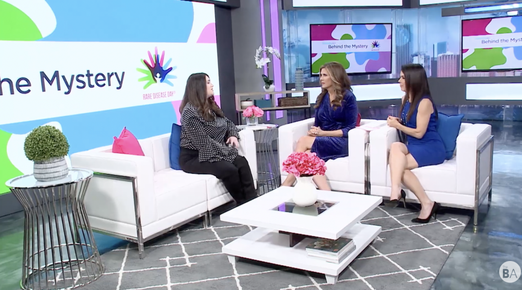 Ilana Jacqueline being interviewed on the set of Behind the Mystery for Rare Disease Day